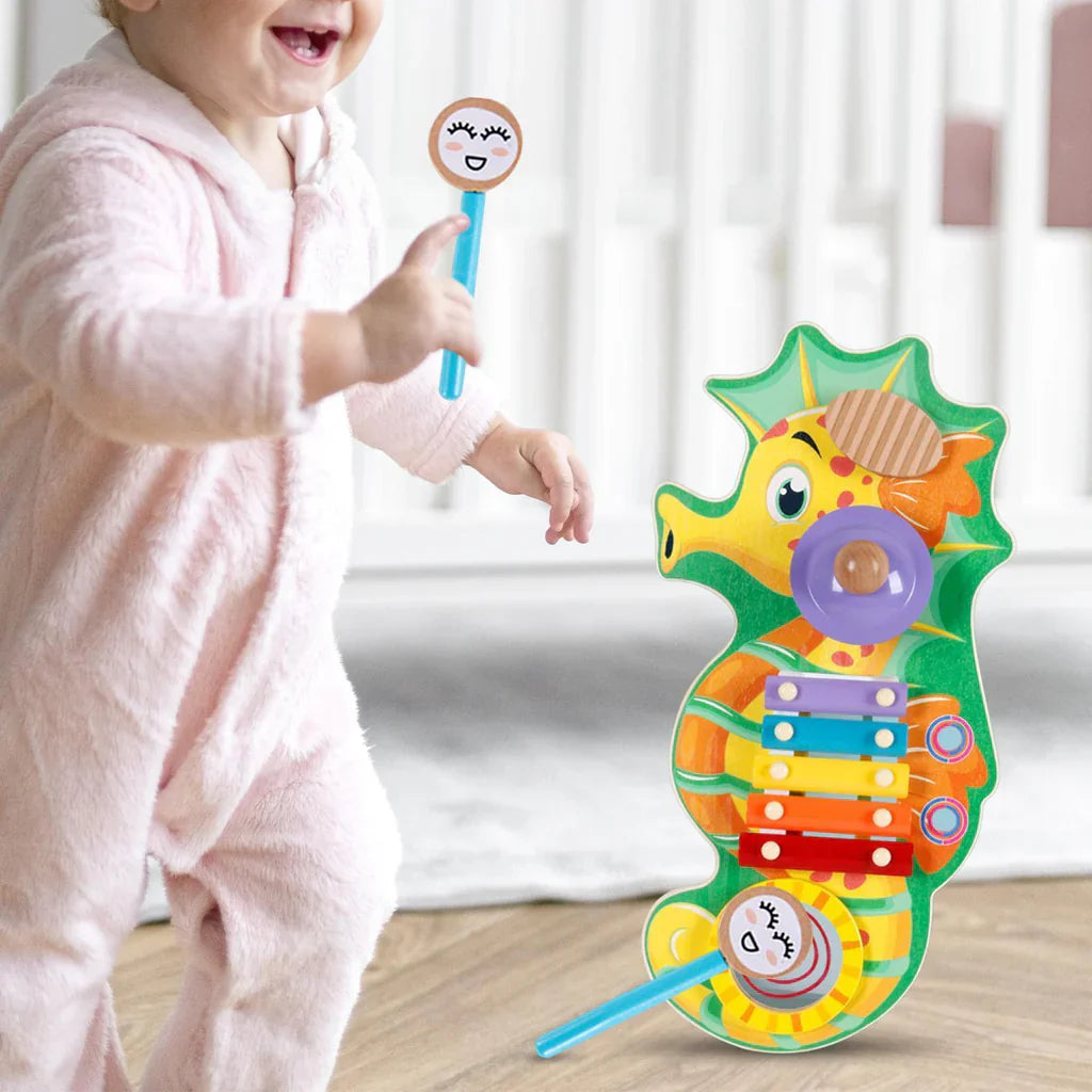 Wooden Xylophone Toy with 2 Gavels | Seahorse | Multi-Colors